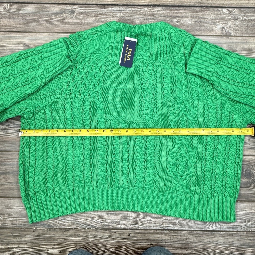 Polo Ralph Lauren Womens Aran Knit Cotton American Flag Sweater Green SZ XXL NEW - Picture 8 of 11